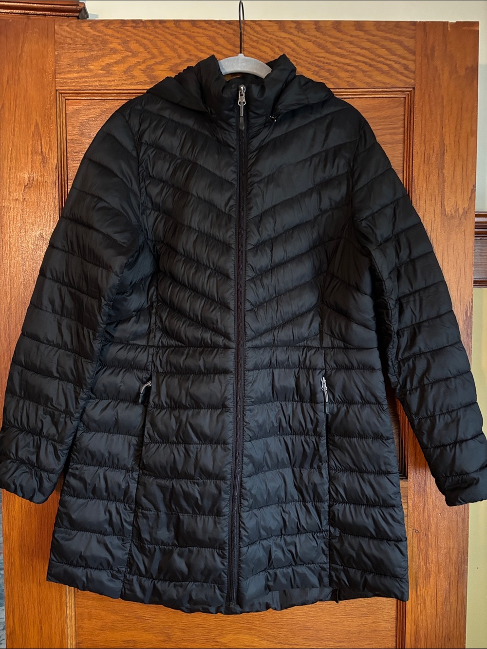 32 Degrees Black Long Quilted Hooded Puffer Coat